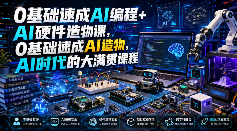 0基础速成AI编程+AI硬件造物课,0基础速成AI造物,AI时代的大满贯课程力繁信息站-闲云创业网-老谢轻创网-中创网-福缘网-冒泡网-资源之家-魔方项目库力繁信息站