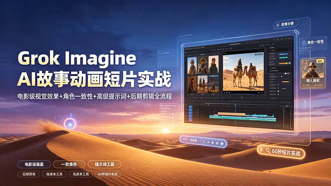 Grok Imagine AI故事动画短片实战:电影级视觉效果+角色一致性+高级提示词+后期剪辑全流程力繁信息站-闲云创业网-老谢轻创网-中创网-福缘网-冒泡网-资源之家-魔方项目库力繁信息站