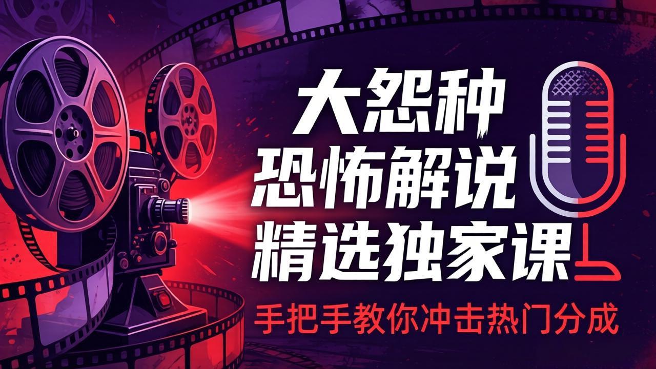 大怨种恐怖解说精选独家课：电影下载+文案配音+片头封面，手把手教你冲击热门分成力繁信息站-闲云创业网-老谢轻创网-中创网-福缘网-冒泡网-资源之家-魔方项目库力繁信息站