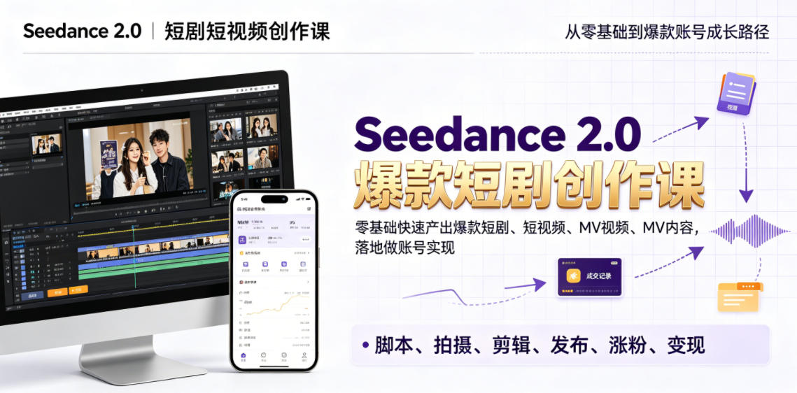 Seedance 2.0短剧短视频创作课,零基础快速产出爆款短剧、短视频、MV内容,落地做账号实现变现力繁信息站-闲云创业网-老谢轻创网-中创网-福缘网-冒泡网-资源之家-魔方项目库力繁信息站