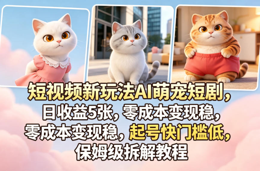 短视频新玩法AI萌宠短剧，日收益5张，零成本变现稳，起号快门槛低，保姆级拆解教程力繁信息站-闲云创业网-老谢轻创网-中创网-福缘网-冒泡网-资源之家-魔方项目库力繁信息站