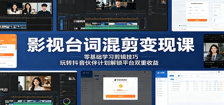 影视台词混剪变现课:零基础学习剪辑技巧,玩转抖音伙伴计划解锁平台双重收益力繁信息站-闲云创业网-老谢轻创网-中创网-福缘网-冒泡网-资源之家-魔方项目库力繁信息站