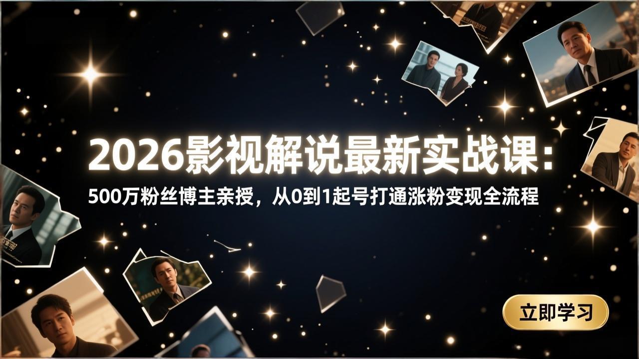 2026影视解说最新实战课：500万粉丝博主亲授，从0到1起号打通涨粉变现全流程力繁信息站-闲云创业网-老谢轻创网-中创网-福缘网-冒泡网-资源之家-魔方项目库力繁信息站