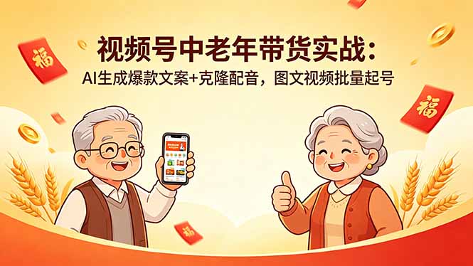 视频号中老年带货实战：AI生成爆款文案+克隆配音，图文视频批量起号力繁信息站-闲云创业网-老谢轻创网-中创网-福缘网-冒泡网-资源之家-魔方项目库力繁信息站