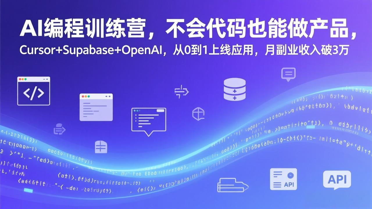 AI编程训练营，不会代码也能做产品，Cursor+Supabase+OpenAI，从0到1上线应用，月副业收入破3万力繁信息站-闲云创业网-老谢轻创网-中创网-福缘网-冒泡网-资源之家-魔方项目库力繁信息站