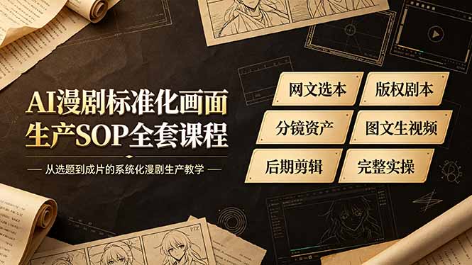 AI漫剧标准化画面生产SOP全套课程，网文选本版权剧本分镜资产全覆盖，图文生视频后期剪辑完整实操教学力繁信息站-闲云创业网-老谢轻创网-中创网-福缘网-冒泡网-资源之家-魔方项目库力繁信息站