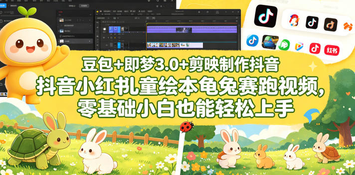 豆包+即梦3.0+剪映制作抖音小红书儿童绘本龟兔赛跑视频,零基础小白也能轻松上手力繁信息站-闲云创业网-老谢轻创网-中创网-福缘网-冒泡网-资源之家-魔方项目库力繁信息站