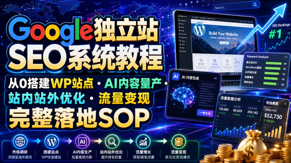 Google独立站SEO系统教程,从0搭建WP站点・AI内容量产・站内站外优化・流量变现完整落地SOP(2026年7月)力繁信息站-闲云创业网-老谢轻创网-中创网-福缘网-冒泡网-资源之家-魔方项目库力繁信息站
