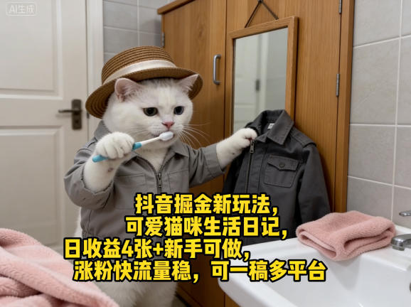 抖音掘金新玩法，可爱猫咪生活日记，日收益4张+新手可做，涨粉快流量稳，可一稿多平台力繁信息站-闲云创业网-老谢轻创网-中创网-福缘网-冒泡网-资源之家-魔方项目库力繁信息站