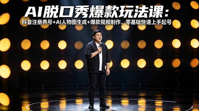 AI脱口秀爆款玩法课：抖音注册养号+AI人物图生成+爆款视频制作，零基础快速上手起号力繁信息站-闲云创业网-老谢轻创网-中创网-福缘网-冒泡网-资源之家-魔方项目库力繁信息站