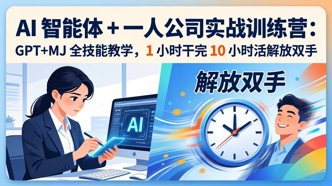 AI 智能体 + 一人公司实战训练营：GPT+MJ 全技能教学，1 小时干完 10 小时活解放双手力繁信息站-闲云创业网-老谢轻创网-中创网-福缘网-冒泡网-资源之家-魔方项目库力繁信息站