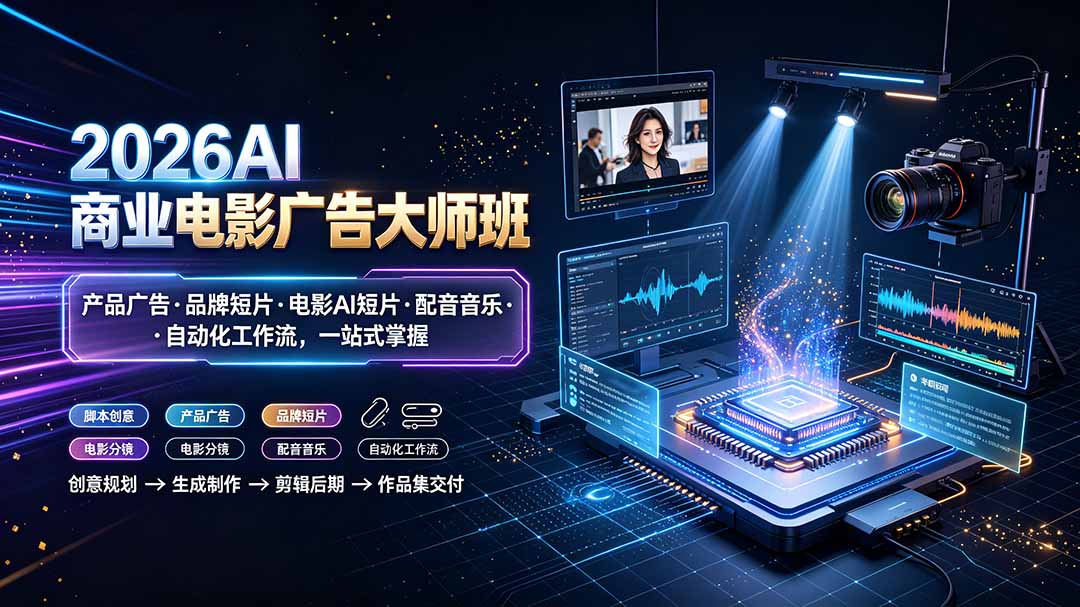 2026AI商业电影广告大师班:产品广告·品牌短片·电影AI短片·配音音乐·自动化工作流,一站式掌握力繁信息站-闲云创业网-老谢轻创网-中创网-福缘网-冒泡网-资源之家-魔方项目库力繁信息站