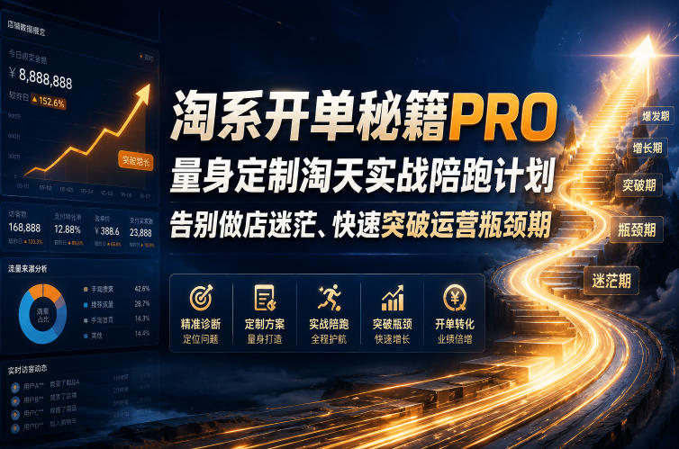 淘系开单秘籍PRO,量身定制淘天实战陪跑计划,告别做店迷茫、快速突破运营瓶颈期(2026年6月22日)力繁信息站-闲云创业网-老谢轻创网-中创网-福缘网-冒泡网-资源之家-魔方项目库力繁信息站