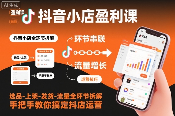 抖音小店盈利课-选品-上架-发货-流量全环节拆解，手把手教你搞定抖店运营力繁信息站-闲云创业网-老谢轻创网-中创网-福缘网-冒泡网-资源之家-魔方项目库力繁信息站