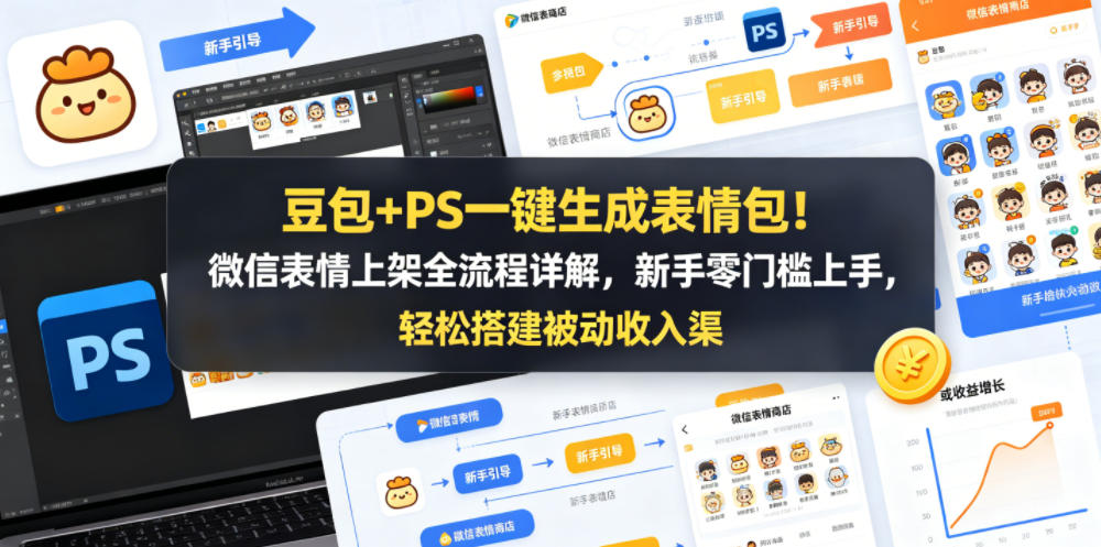 豆包+PS一键生成表情包!微信表情上架全流程详解,新手零门槛上手,轻松搭建被动收入渠道力繁信息站-闲云创业网-老谢轻创网-中创网-福缘网-冒泡网-资源之家-魔方项目库力繁信息站