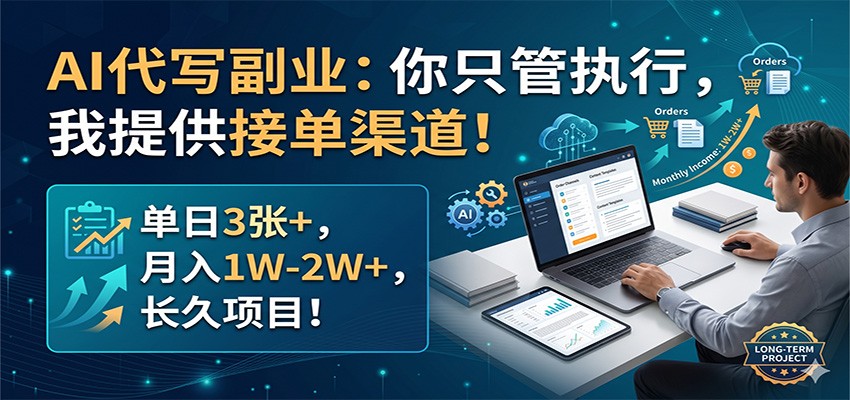 AI代写副业：你只管执行，我提供接单渠道！单日3张+，月入1W-2W+，长久项目力繁信息站-闲云创业网-老谢轻创网-中创网-福缘网-冒泡网-资源之家-魔方项目库力繁信息站