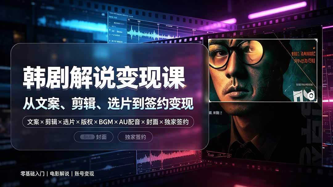 抖音270W粉丝博主亲授韩剧解说课：文案×剪辑×选片×版权×BGM×AU配音×封面×独家签约，零基础到变现力繁信息站-闲云创业网-老谢轻创网-中创网-福缘网-冒泡网-资源之家-魔方项目库力繁信息站