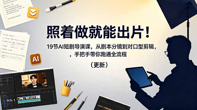 照着做就能出片!19节AI短剧导演课,从剧本分镜到对口型剪辑,手把手带你跑通全流程(更新力繁信息站-闲云创业网-老谢轻创网-中创网-福缘网-冒泡网-资源之家-魔方项目库力繁信息站