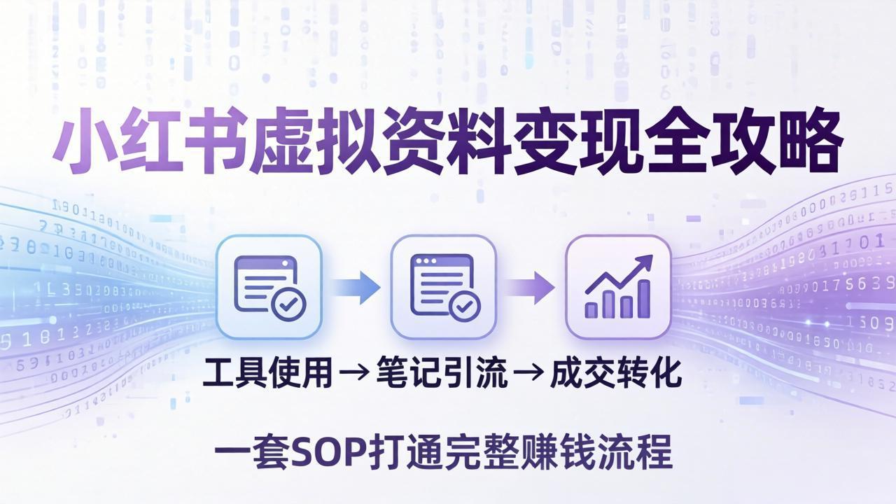 小红书虚拟资料变现全攻略:从工具使用到笔记引流成交,一套 SOP 打通完整赚钱流程力繁信息站-闲云创业网-老谢轻创网-中创网-福缘网-冒泡网-资源之家-魔方项目库力繁信息站