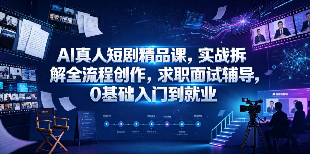 AI真人短剧精品课,实战拆解全流程创作,求职面试辅导,0基础入门到就业力繁信息站-闲云创业网-老谢轻创网-中创网-福缘网-冒泡网-资源之家-魔方项目库力繁信息站