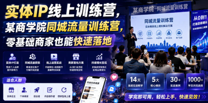 实体IP线上训练营,某商学院同城流量训练营,零基础商家也能快速落地力繁信息站-闲云创业网-老谢轻创网-中创网-福缘网-冒泡网-资源之家-魔方项目库力繁信息站