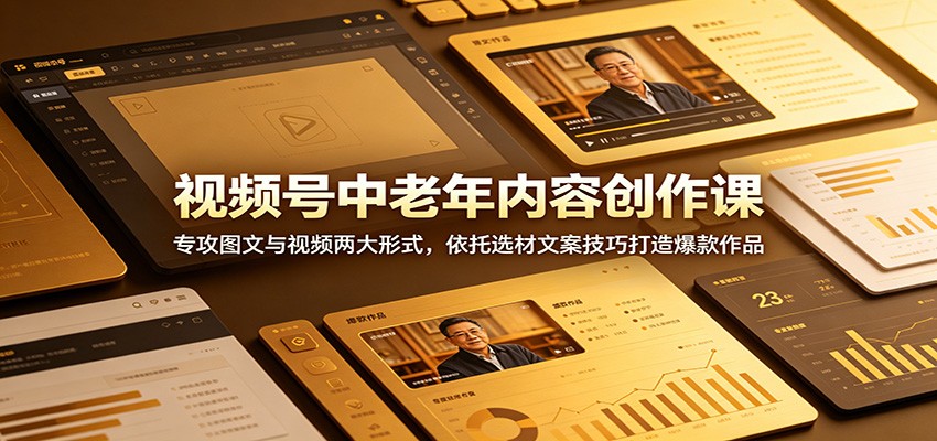 视频号中老年内容创作课：专攻图文与视频两大形式，依托选材文案技巧打造爆款作品力繁信息站-闲云创业网-老谢轻创网-中创网-福缘网-冒泡网-资源之家-魔方项目库力繁信息站