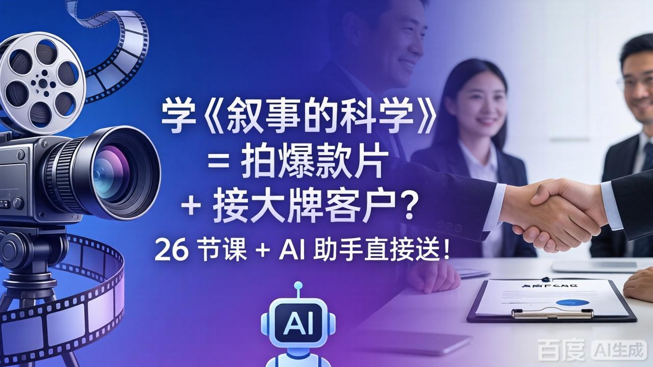 学《叙事的科学》= 拍爆款片 + 接大牌客户？26 节课 + AI 助手直接送！力繁信息站-闲云创业网-老谢轻创网-中创网-福缘网-冒泡网-资源之家-魔方项目库力繁信息站