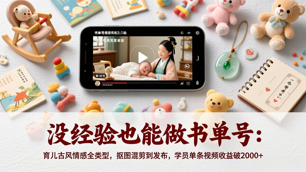 没经验也能做书单号：育儿古风情感全类型，抠图混剪到发布，学员单条视频收益破2000+力繁信息站-闲云创业网-老谢轻创网-中创网-福缘网-冒泡网-资源之家-魔方项目库力繁信息站