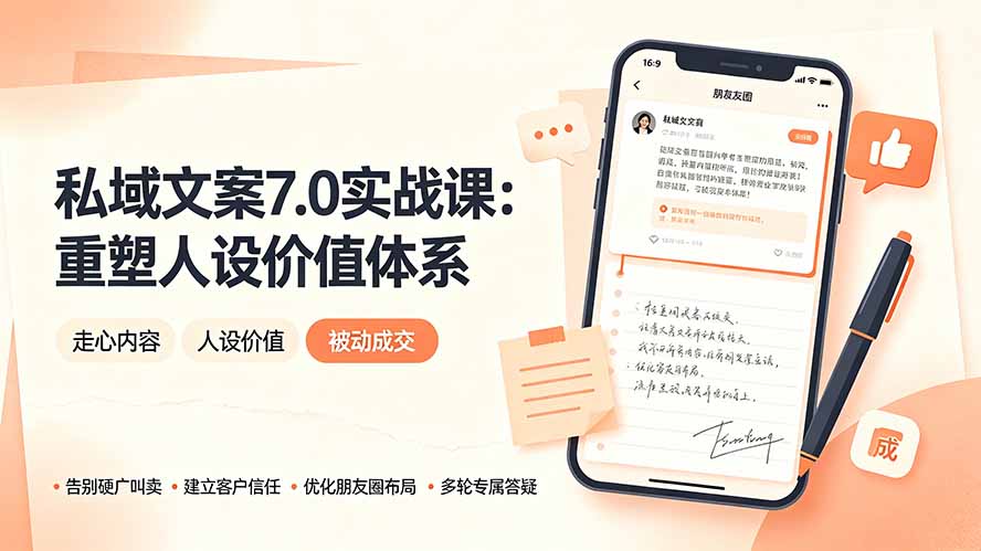 私域文案实战课7.0:重塑人设价值体系|-告别硬广推销×走心内容×自我价值塑造,实现被动成交力繁信息站-闲云创业网-老谢轻创网-中创网-福缘网-冒泡网-资源之家-魔方项目库力繁信息站