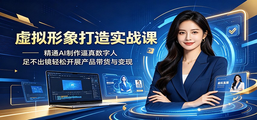 虚拟形象打造实战课:精通AI制作逼真数字人,足不出镜轻松开展产品带货与变现力繁信息站-闲云创业网-老谢轻创网-中创网-福缘网-冒泡网-资源之家-魔方项目库力繁信息站