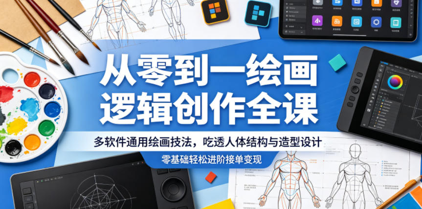 从零到一绘画逻辑创作全课,多软件通用绘画技法,吃透人体结构与造型设计,零基础轻松进阶接单变现力繁信息站-闲云创业网-老谢轻创网-中创网-福缘网-冒泡网-资源之家-魔方项目库力繁信息站