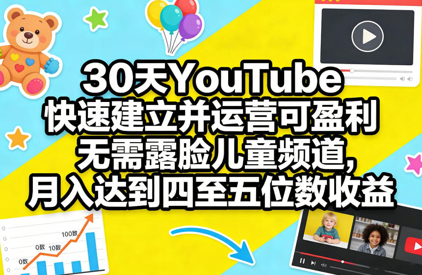 30天YouTube快速建立并运营可盈利无需露脸儿童频道，月入达到四至五位数收益力繁信息站-闲云创业网-老谢轻创网-中创网-福缘网-冒泡网-资源之家-魔方项目库力繁信息站
