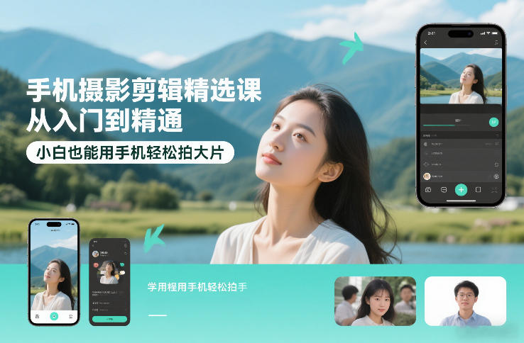 手机摄影剪辑精选课，从入门到精通，小白也能用手机轻松拍大片力繁信息站-闲云创业网-老谢轻创网-中创网-福缘网-冒泡网-资源之家-魔方项目库力繁信息站