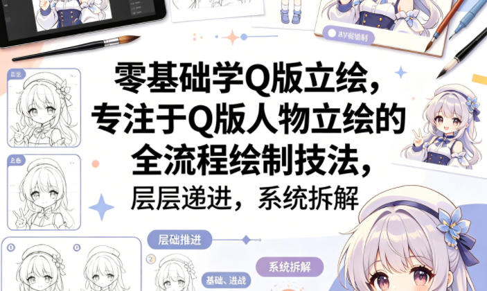 零基础学Q版立绘，专注于Q版人物立绘的全流程绘制技法，层层递进，系统拆解力繁信息站-闲云创业网-老谢轻创网-中创网-福缘网-冒泡网-资源之家-魔方项目库力繁信息站