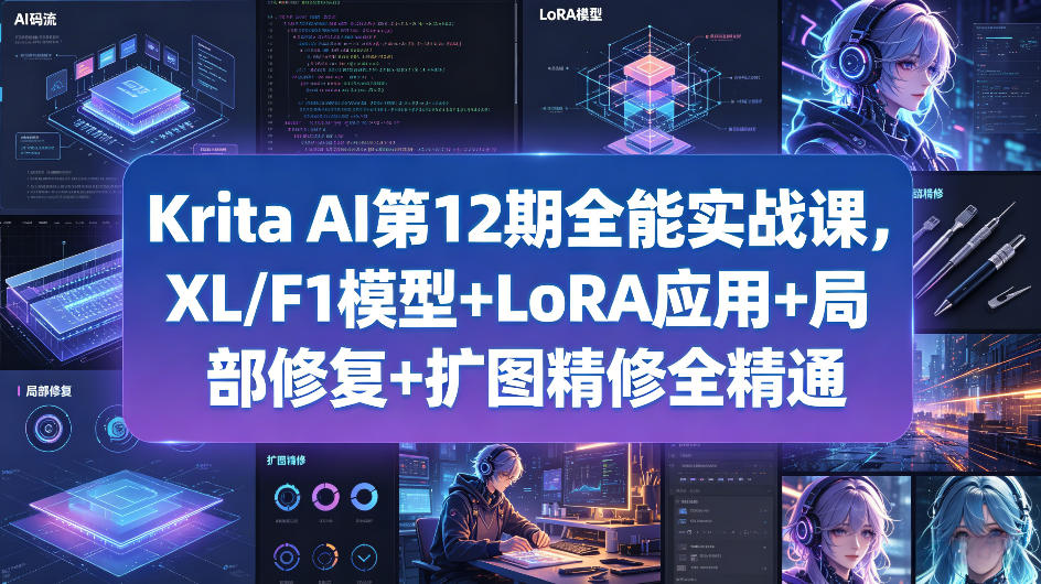 Krita AI第12期全能实战课，XL/F1模型+LoRA应用+局部修复+扩图精修全精通力繁信息站-闲云创业网-老谢轻创网-中创网-福缘网-冒泡网-资源之家-魔方项目库力繁信息站