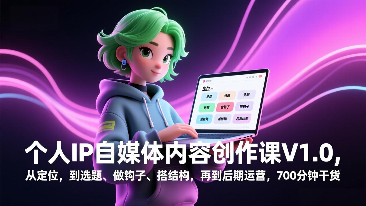 个人IP自媒体内容创作课V1.0，从定位，到选题、做钩子、搭结构，再到后期运营，700分钟干货力繁信息站-闲云创业网-老谢轻创网-中创网-福缘网-冒泡网-资源之家-魔方项目库力繁信息站