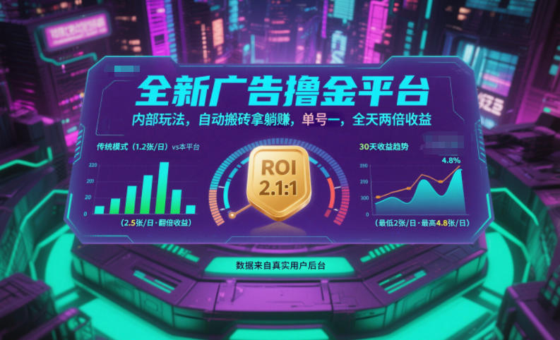 全新广告撸金平台，内部玩法，自动搬砖拿躺賺，单号一天保底2张+，全天两倍收益【揭秘】力繁信息站-闲云创业网-老谢轻创网-中创网-福缘网-冒泡网-资源之家-魔方项目库力繁信息站