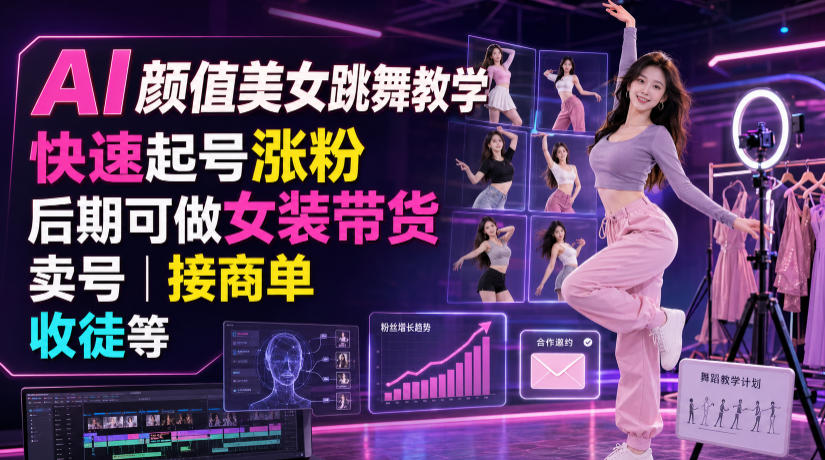 AI颜值美女跳舞教学，快速起号涨粉，后期可做女装带货，卖号，接商单，收徒等力繁信息站-闲云创业网-老谢轻创网-中创网-福缘网-冒泡网-资源之家-魔方项目库力繁信息站