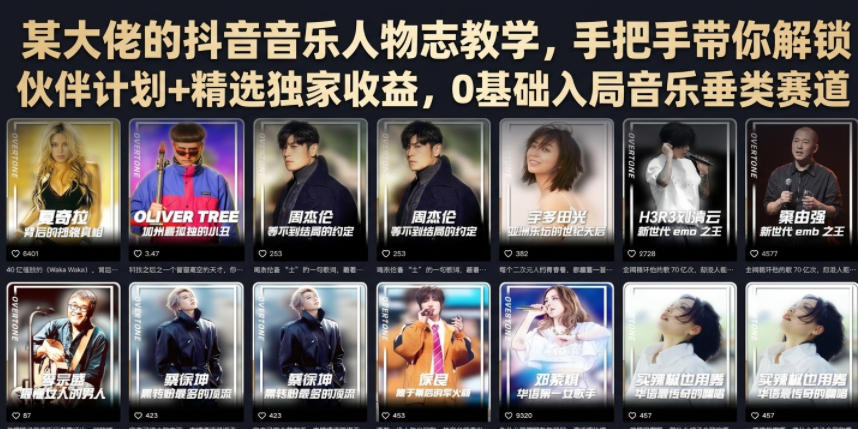 某大佬的抖音音乐人物志教学,手把手带你解锁伙伴计划+精选独家收益,0基础入局音乐垂类赛道力繁信息站-闲云创业网-老谢轻创网-中创网-福缘网-冒泡网-资源之家-魔方项目库力繁信息站