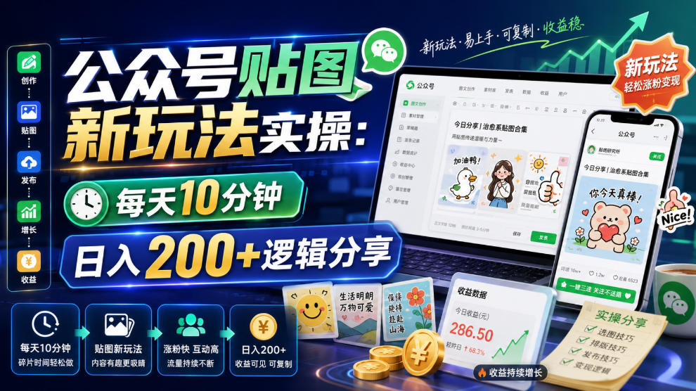 公众号贴图新玩法实操，每天10分钟，日入200+逻辑分享力繁信息站-闲云创业网-老谢轻创网-中创网-福缘网-冒泡网-资源之家-魔方项目库力繁信息站