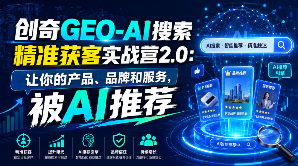 创奇GEO-AI搜索精准获客实战营2.0:让你的产品、品牌和服务,被AI推荐力繁信息站-闲云创业网-老谢轻创网-中创网-福缘网-冒泡网-资源之家-魔方项目库力繁信息站