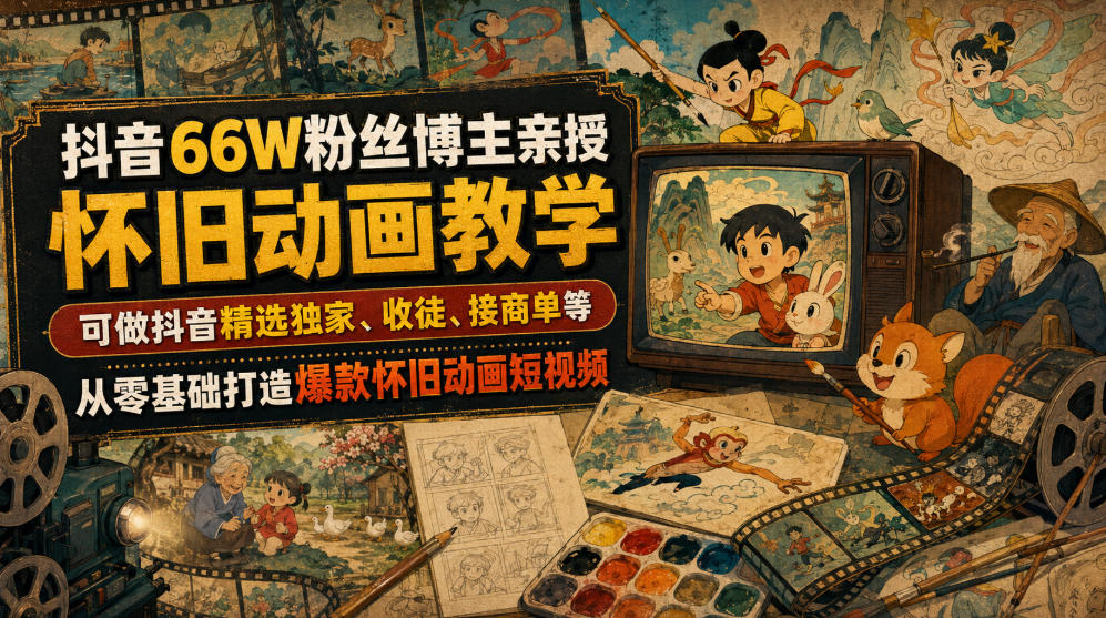 抖音66W粉丝博主亲授怀旧动画教学,可做抖音精选独家、收徒、接商单等,从零基础打造爆款怀旧动画短视频力繁信息站-闲云创业网-老谢轻创网-中创网-福缘网-冒泡网-资源之家-魔方项目库力繁信息站