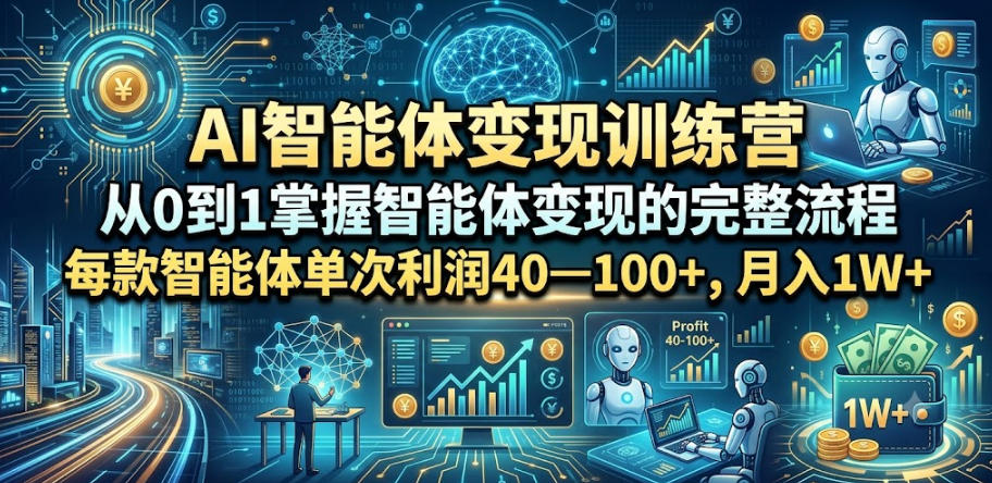 AI智能体变现训练营，从0到1掌握智能体变现的完整流程，每款智能体单次利润40—100+，月入1W+力繁信息站-闲云创业网-老谢轻创网-中创网-福缘网-冒泡网-资源之家-魔方项目库力繁信息站