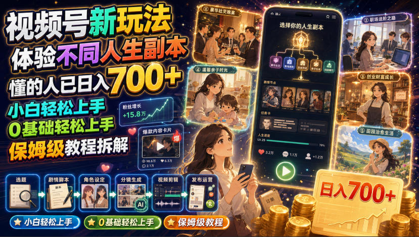 视频号新玩法体验不同人生副本,懂的人已日入700+,小白轻松上手,0基础轻松上手,保姆级教程拆解力繁信息站-闲云创业网-老谢轻创网-中创网-福缘网-冒泡网-资源之家-魔方项目库力繁信息站