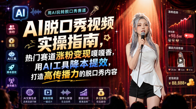 AI脱口秀视频实操指南,热门赛道涨粉变现嘎嘎香,用AI工具降本提效,打造高传播力的脱口秀内容力繁信息站-闲云创业网-老谢轻创网-中创网-福缘网-冒泡网-资源之家-魔方项目库力繁信息站