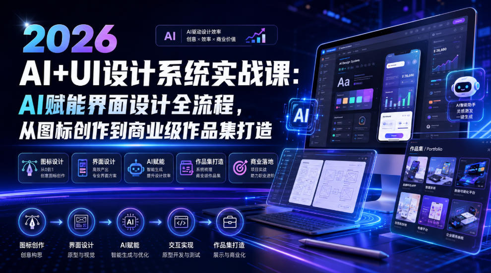 2026 AI+UI设计系统实战课：AI赋能界面设计全流程，从图标创作到商业级作品集打造力繁信息站-闲云创业网-老谢轻创网-中创网-福缘网-冒泡网-资源之家-魔方项目库力繁信息站