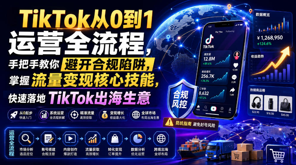 TikTok从0到1运营全流程,手把手教你避开合规陷阱,掌握流量变现核心技能,快速落地TikTok出海生意(更新7月)力繁信息站-闲云创业网-老谢轻创网-中创网-福缘网-冒泡网-资源之家-魔方项目库力繁信息站