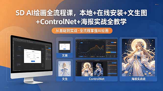 SD AI绘画全流程课,本地+在线安装+文生图+ControlNet+海报实战全教学力繁信息站-闲云创业网-老谢轻创网-中创网-福缘网-冒泡网-资源之家-魔方项目库力繁信息站