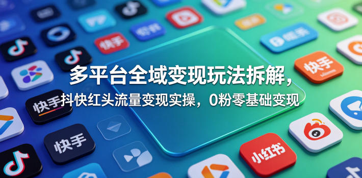 多平台全域变现玩法拆解,抖快红头流量变现实操,0粉零基础变现力繁信息站-闲云创业网-老谢轻创网-中创网-福缘网-冒泡网-资源之家-魔方项目库力繁信息站