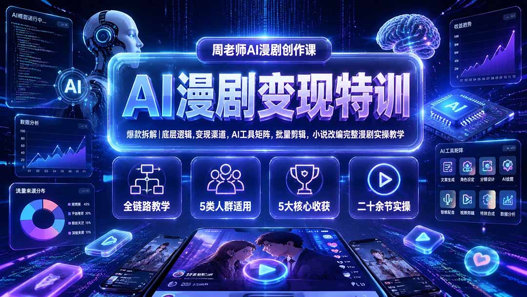 AI漫剧变现特训★爆款拆解｜底层逻辑，变现渠道，AI工具矩阵，批量剪辑，小说改编完整漫剧实操教学力繁信息站-闲云创业网-老谢轻创网-中创网-福缘网-冒泡网-资源之家-魔方项目库力繁信息站